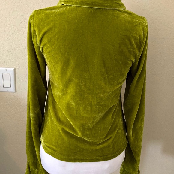 Neon Lime Crushed Velvet Button-Up Women's Shirt - Picture 2 of 10
